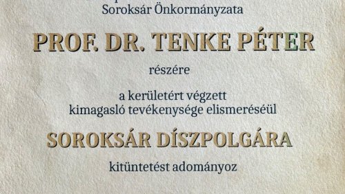 Prof. dr. Tenke Péternek Soroksár díszpolgára