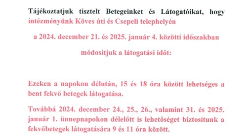 JFKH ünnepi látogatási rend
