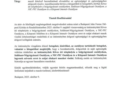 Tájékoztatás: maszk használat