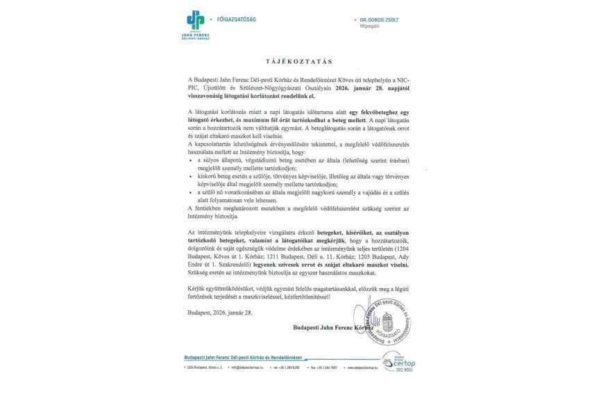 látogatási korlátozás + maszkhasználat 2026.01.28